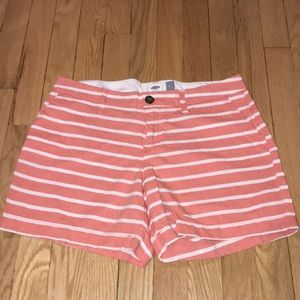 Coral and white stripe shorts 5” inseam